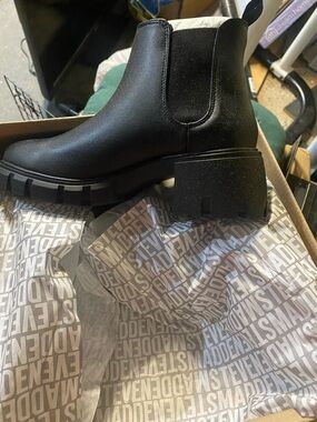 Steve Madden Black Lug Sole Chelsea Booties